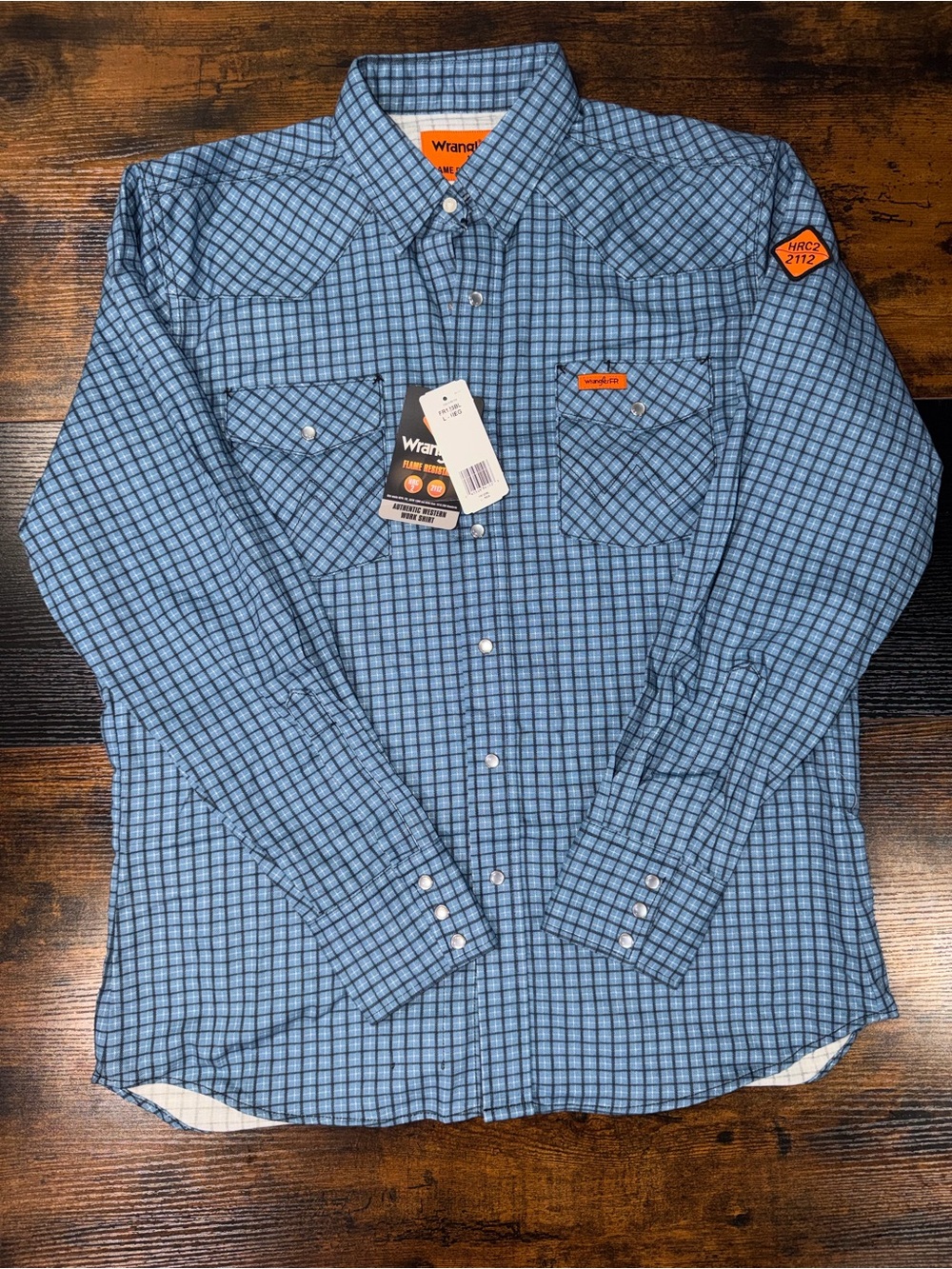 NWT Wrangler FR Shirt Flame Resistant Pearl Snap Blue Plaid Mens L REG FR123BL
